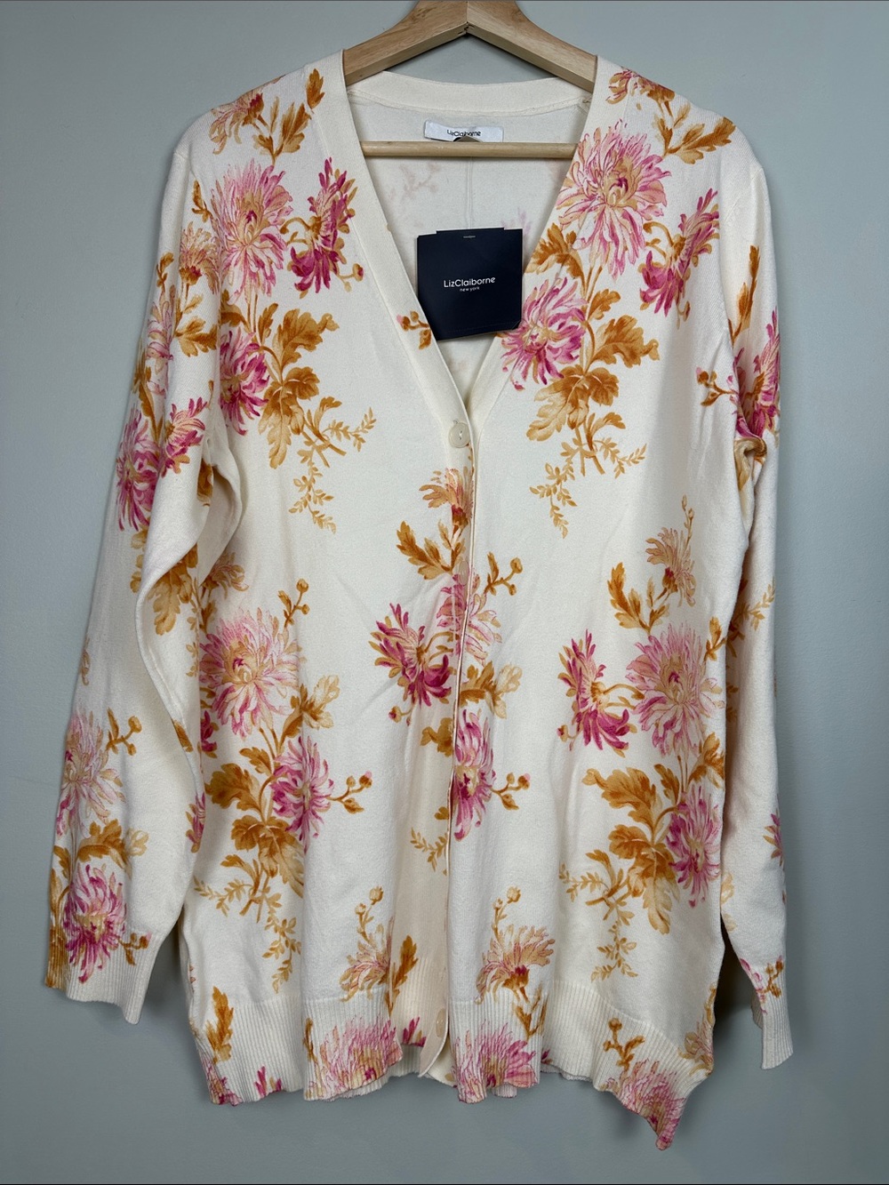 210. NWT $99 Liz Claiborne cotton nylon floral cardigan.